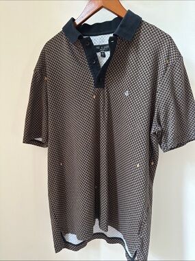 Men's Brown Patterned Polo Shirt with Black Collar